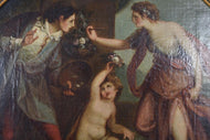 After Thomas Burke (1749-1815): A Gallant, a Maiden and Cupid, 19th Century Oil on Board in Circular Gilt Frame