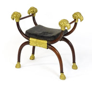 Curule X-Frame Stool with Gilt Rams' Heads and Hoof Feet