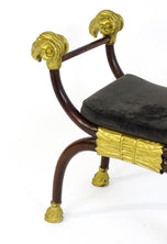 Curule X-Frame Stool with Gilt Rams' Heads and Hoof Feet
