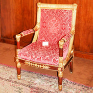 Empire-Style Mahogany and Parcel-Gilt Fauteuil in Red Cut Velvet