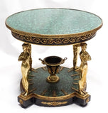 French Empire-Style Faux Malachite and Ormolu Gueridon with Caryatid Supports