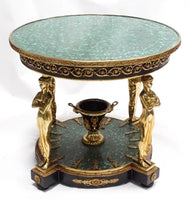 French Empire-Style Faux Malachite and Ormolu Gueridon with Caryatid Supports