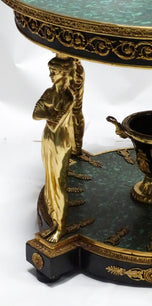French Empire-Style Faux Malachite and Ormolu Gueridon with Caryatid Supports