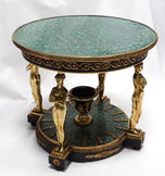 French Empire-Style Faux Malachite and Ormolu Gueridon with Caryatid Supports