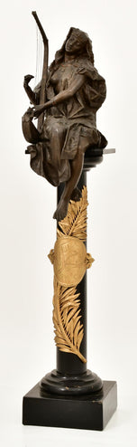 Gaston Veuvenot Leroux (1854-1942): 'Musicienne', Patinated and Gilt Bronze on Ebonised Pedestal