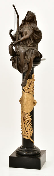 Gaston Veuvenot Leroux (1854-1942): 'Musicienne', Patinated and Gilt Bronze on Ebonised Pedestal