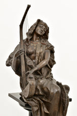 Gaston Veuvenot Leroux (1854-1942): 'Musicienne', Patinated and Gilt Bronze on Ebonised Pedestal