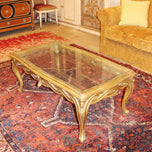 Louis XV-Style Carved Giltwood Coffee Table with Glass Top