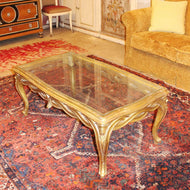 Louis XV-Style Carved Giltwood Coffee Table with Glass Top