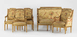 Louis XVI Period Giltwood Salon Suite with Aubusson Tapestry: Canapé, Three Fauteuils and a Bergère