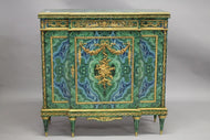 Louis XVI-Style Faux Malachite, Faux Lapis and Ormolu Side Cabinet