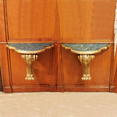 Pair of Italian Lacquered and Parcel-Gilt Wall Consoles with Faux Marble Tops