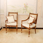 Pair of Italian Walnut and Parcel-Gilt Open Armchairs in the Louis XVI Manner