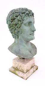 Verdigris Bronze Bust of a Classical Youth, possibly Apollo, on Marble Base