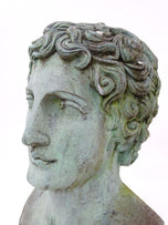 Verdigris Bronze Bust of a Classical Youth, possibly Apollo, on Marble Base